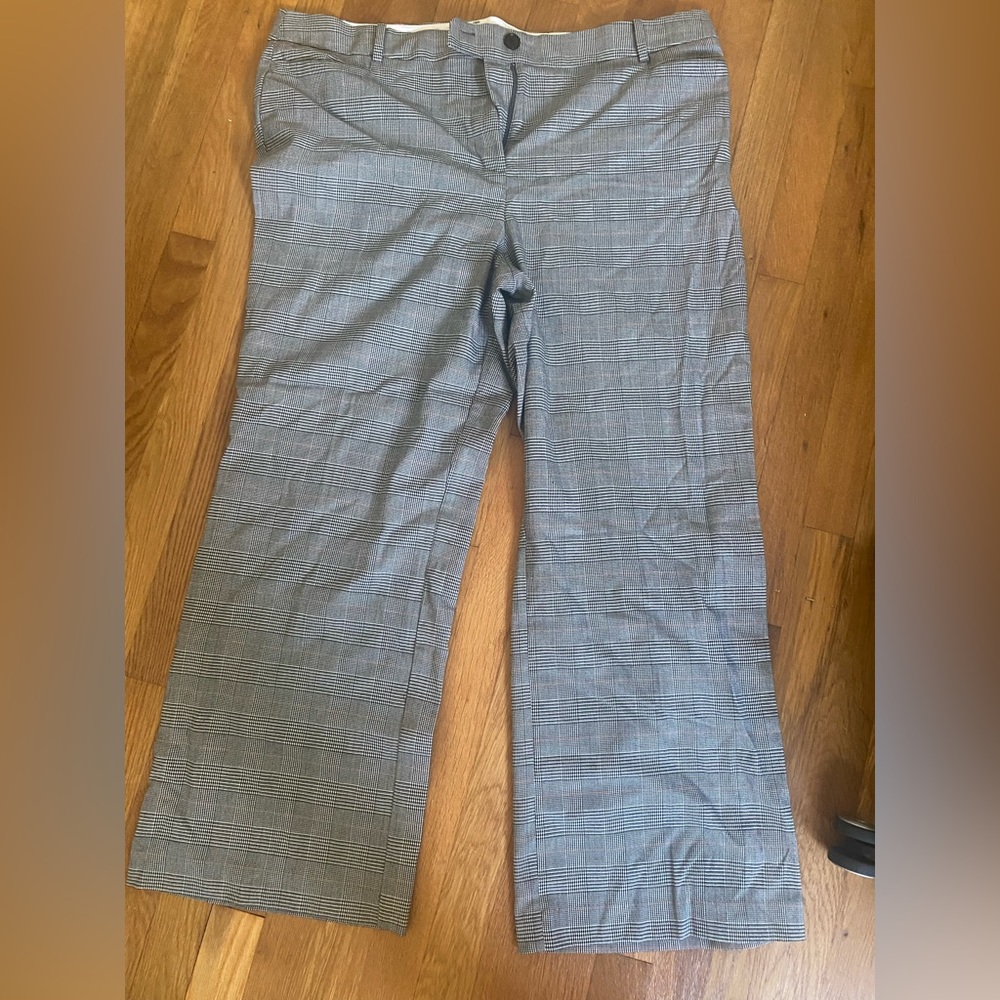 LOFT Grey Plaid Wide Leg Trousers